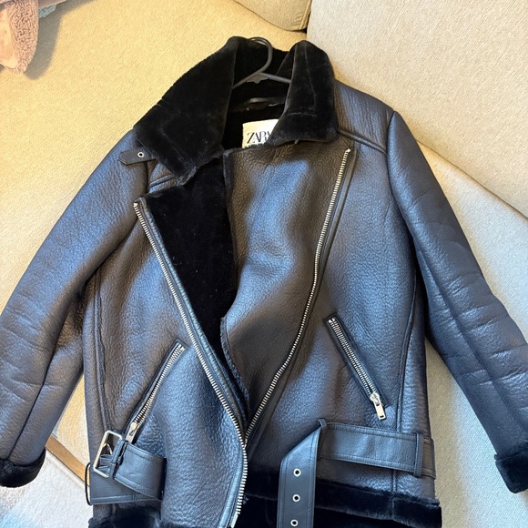 Zara lined faux leather Aviator Jacket - Picture 1 of 3